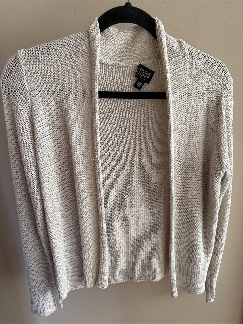 Eileen Fisher pale gray Open-Front 100% silk Knit Cardigan